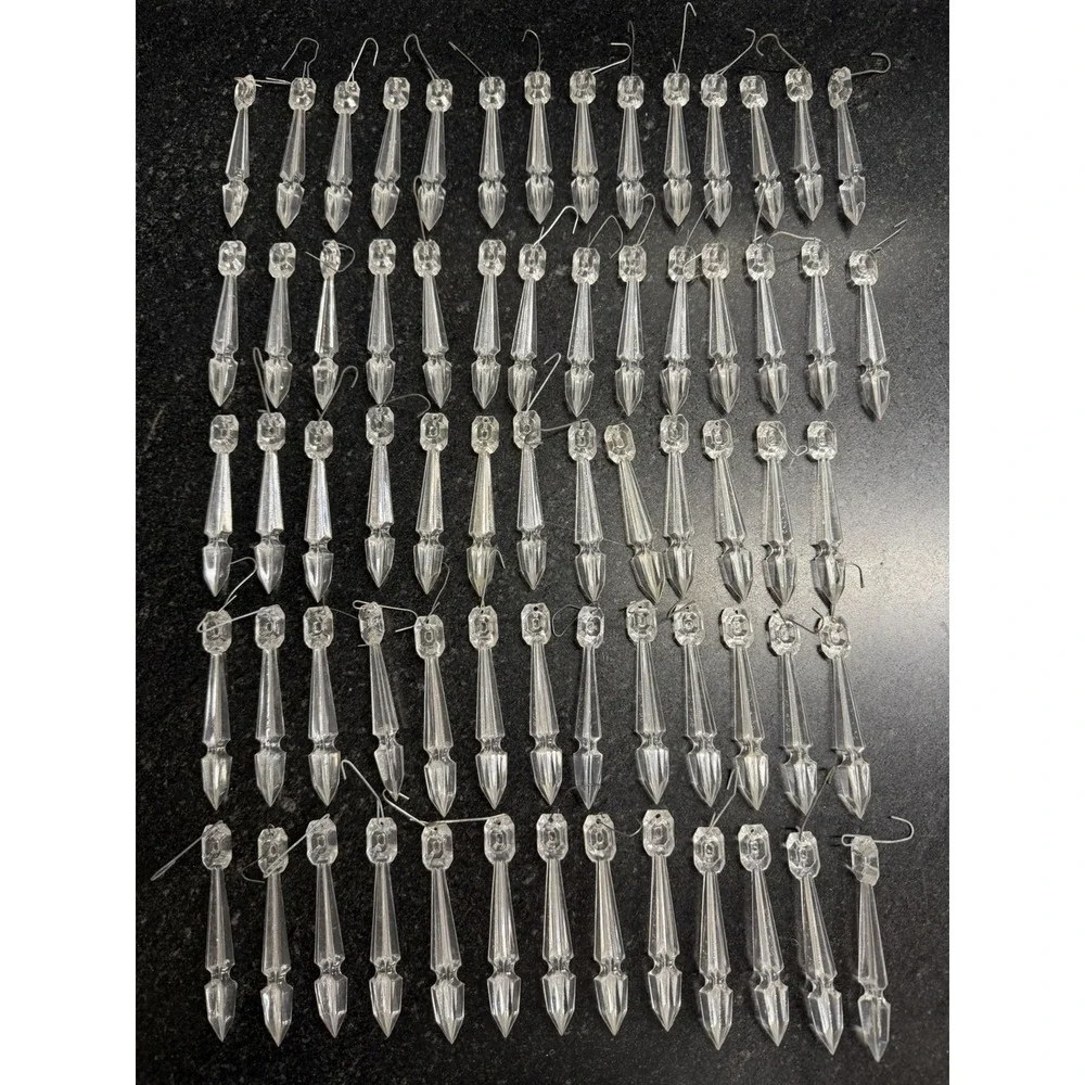 67 Vtg Hong Kong Clear Plastic‎ Icicle Prism Christmas Ornaments 3.5